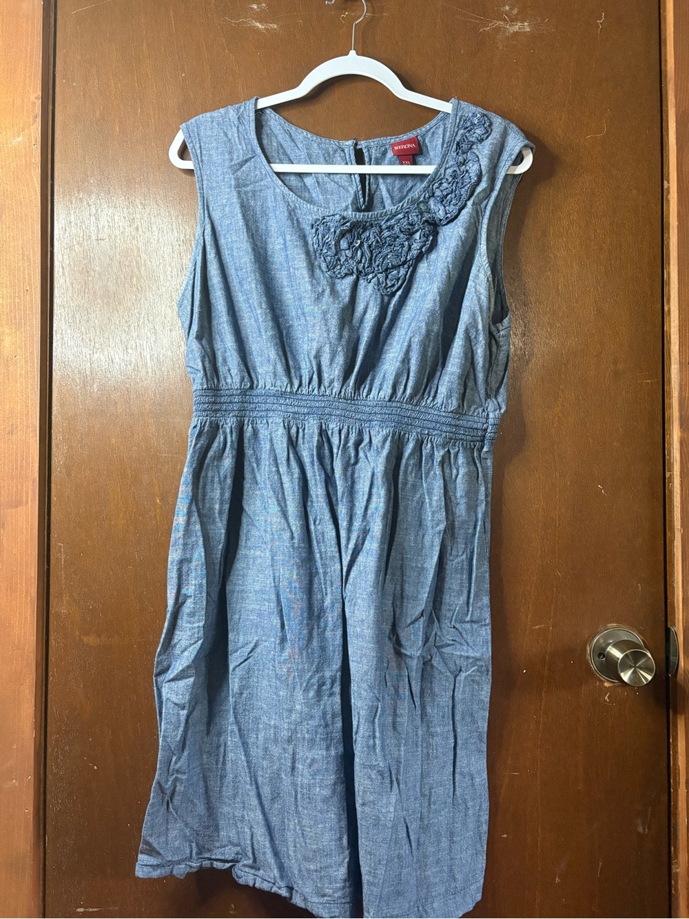 Merona Blue Sleeveless Casual Dress with Floral Detail
